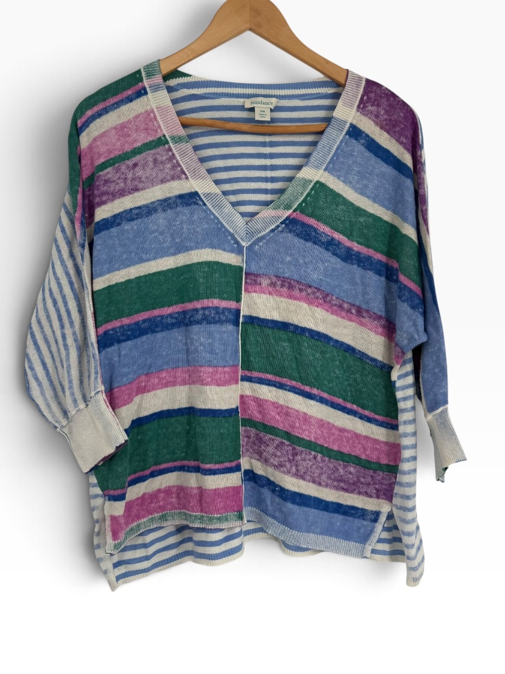 Sundance Johanna Striped V-Neck Stripe Tunic Sweater Size M Petite Dolman